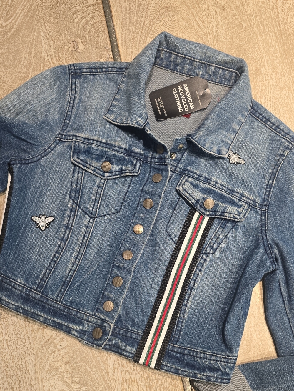 Upcycled Designer Insipered Jean Jacket Classic blue denim jacket - Picture 4 of 11